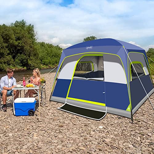 6-Person Tent/Instant for Camping Windproof Family 60 Seconds/Easy Setup Cabin Tent with Top Rainfly, Double Layer,4 Large Mesh Windows,2 Mesh Door,Provide 2 pcs Gate Mat Camping Tent-10'X9'X78''(H)