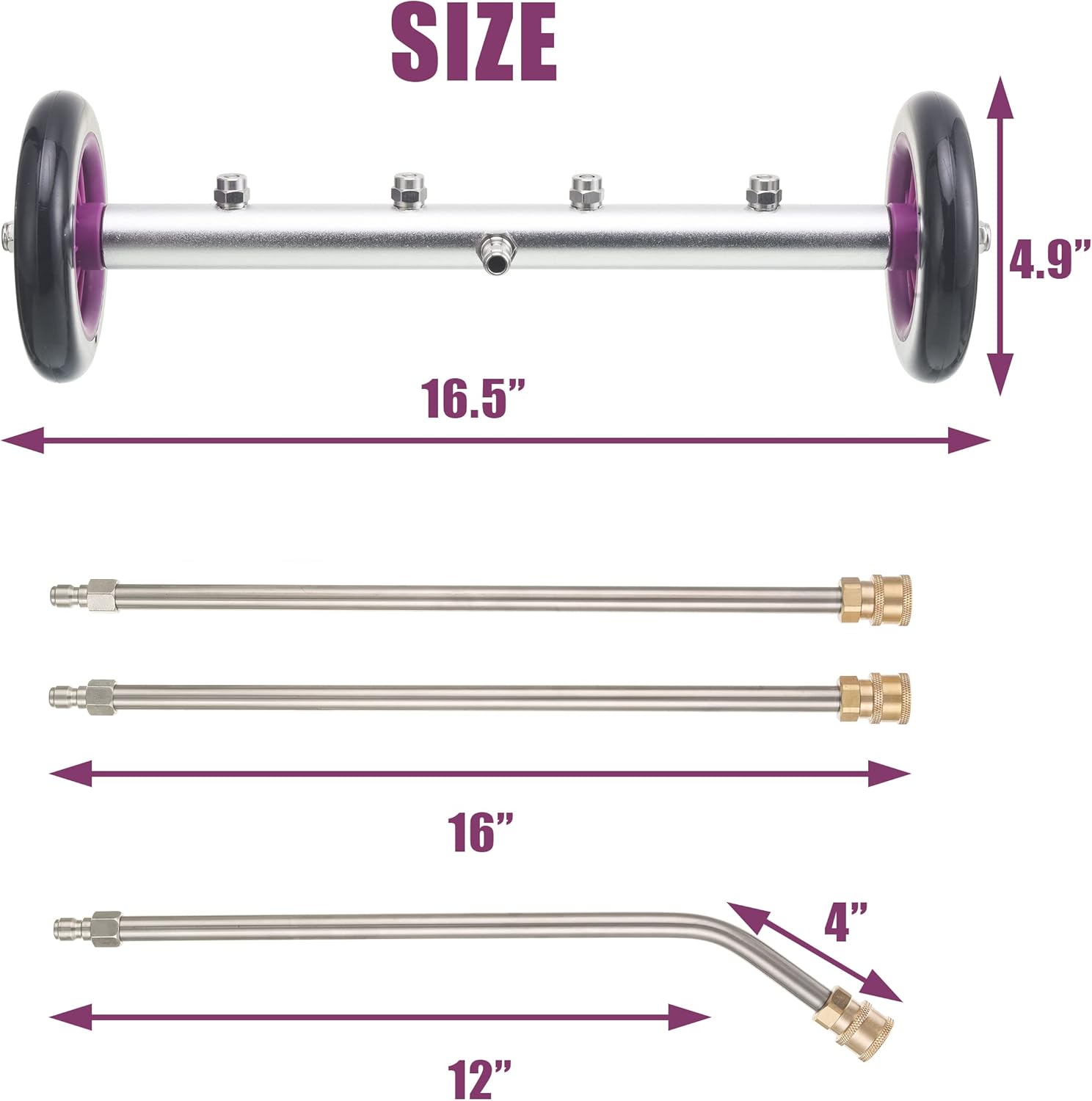 PWACCS Pressure Washer Undercarriage Cleaner, 16 Inch Undercarriage Washer, Pressure Washer Under Car Cleaner Attachment with 3 Pcs Extension Wand, 4000 PSI Pack of 2