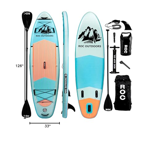 Roc Inflatable Stand Up Paddle Boards with Premium SUP Paddle Board Accessories, Wide Stable Design, Non-Slip Comfort Deck for Youth & Adults