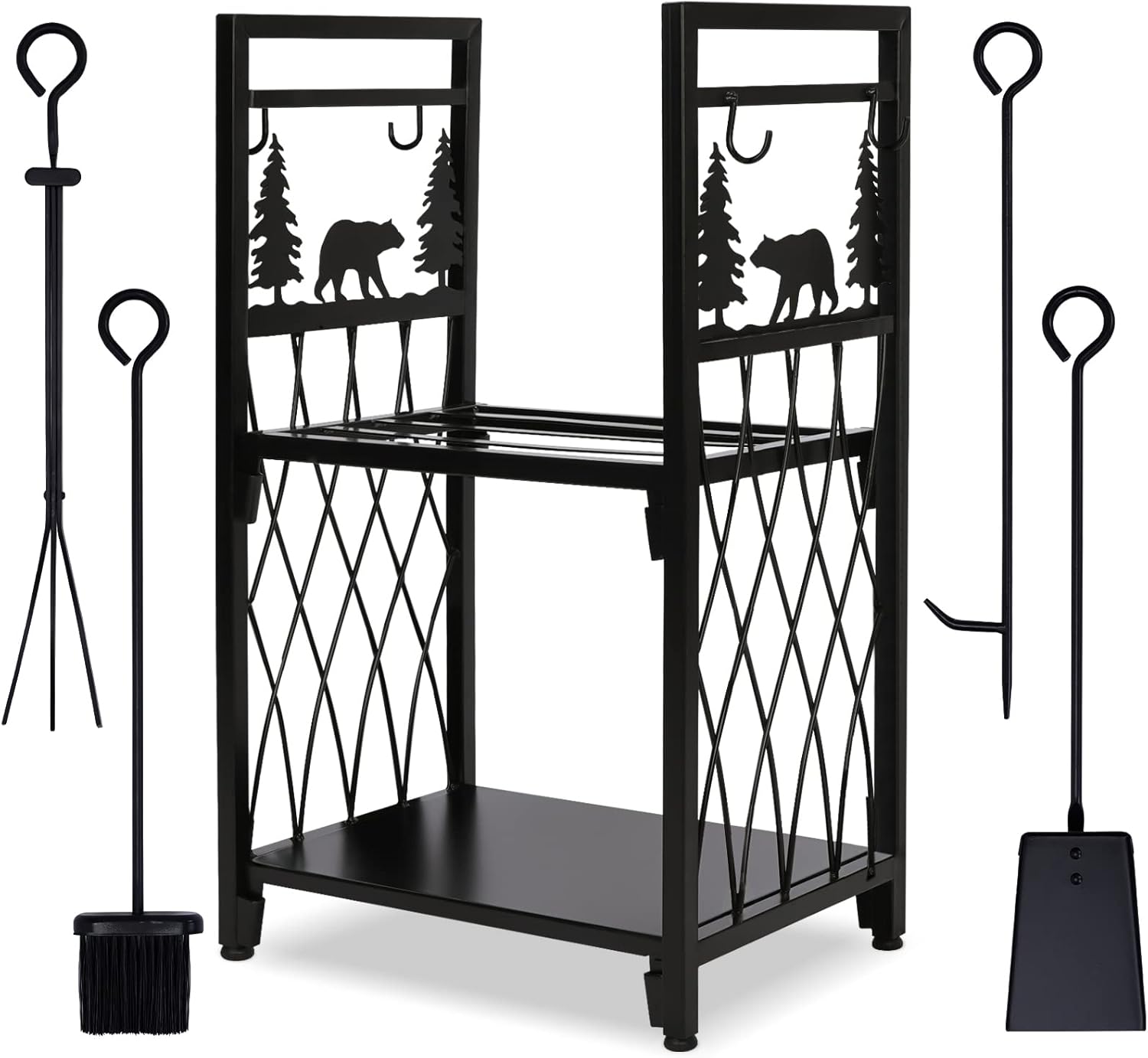 Firewood Rack Indoor Fireplace Log Holder Outdoor Wood Storage Log Rack Decorative Heavy Duty Steel Firewood Carrier Stove Bracket Stacking Rack - Fireplace, Stove and Fire Pit Accessory
