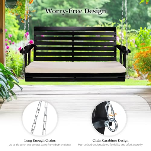 VINGLI Heavy Duty 880 LBS Patio Wooden Porch Swing Outdoor with Extra Cushion, Farmhouse Hanging Bench Tree Swing with Adjustable Chains for Yard | Garden | Lawn | Balcony (5 FT, Rustic)
