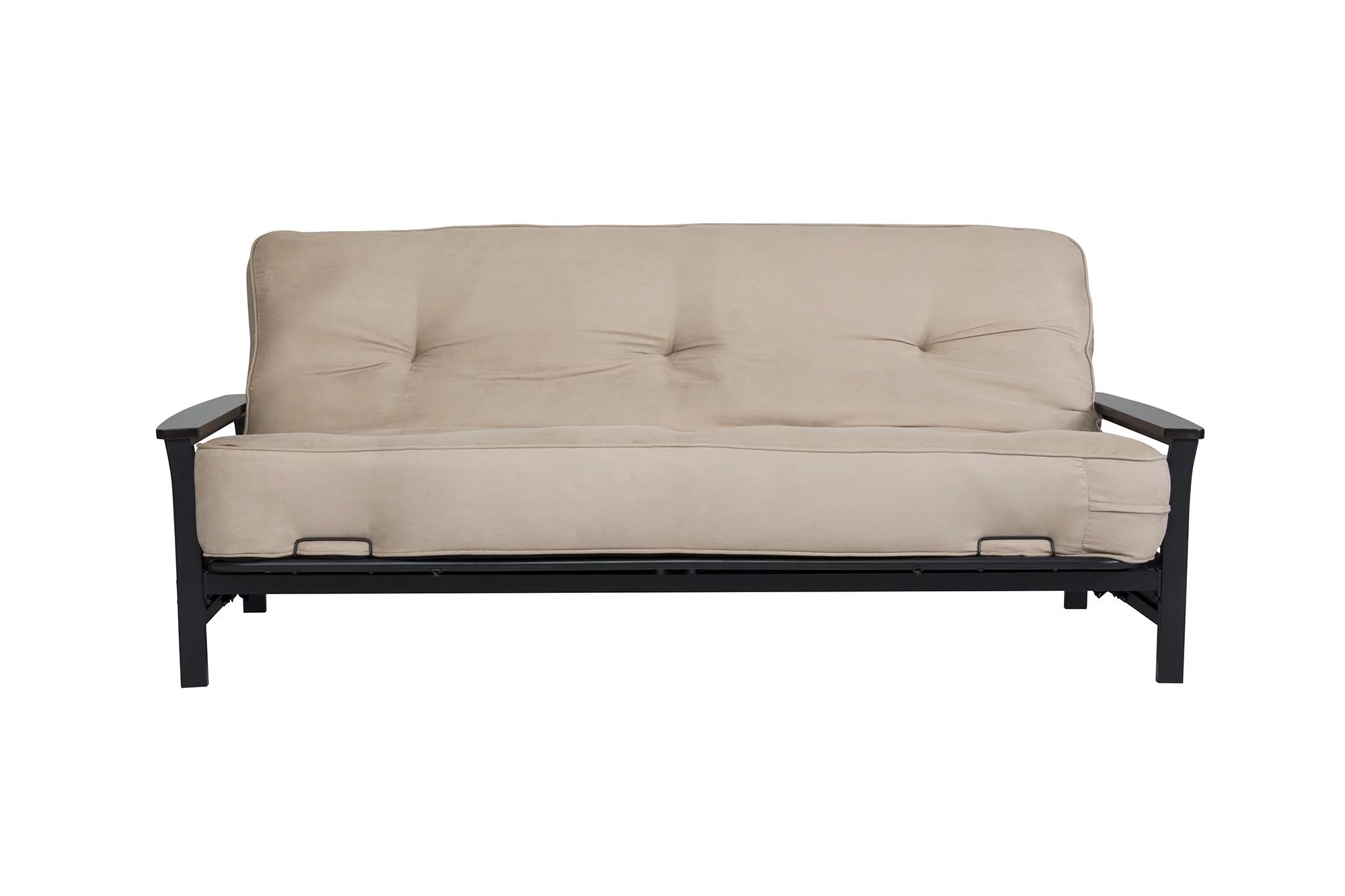 DHP Nadine Metal Futon Frame with Espresso Wood Armrests, Full Size, Mattress Not Included