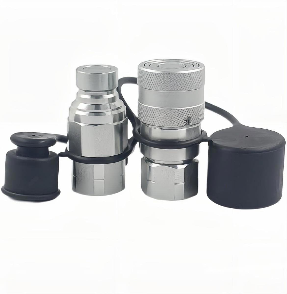2-Sets ISO16028 1/4 Flat Face Hydraulic Quick Connect Coupling/Coupler Set W/Black Dust Cap 1/4'' NPT Thread