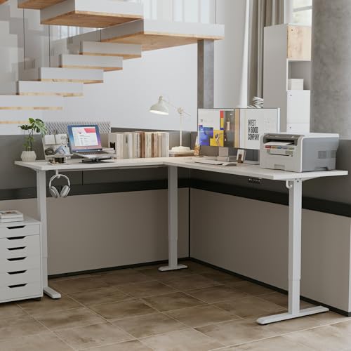 Agilestic L Shaped Electric Standing Desk with 2 Drawers, 63 Inch Ergonomic Adjustable Height Desk with Storage, Corner Desk Sit Stand up Computer Table for Work Office Home, Rustic Brown
