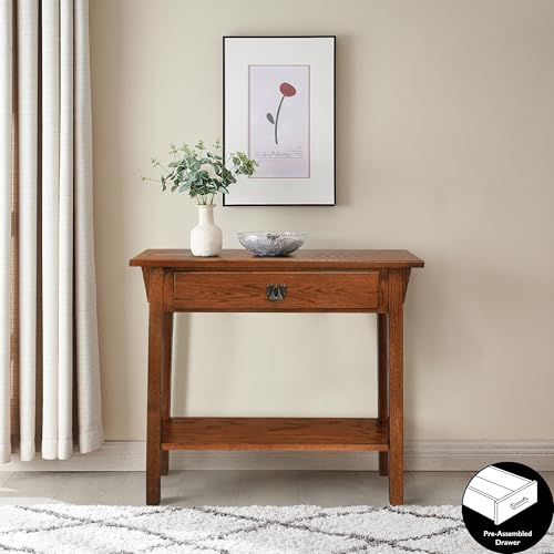 Leick Home 8233 Mission Console Table for Entryway, Wood Sofa Table, Made with Solid Wood, for Living Room, Hallway, Office, Bedroom, Medium Oak Finish
