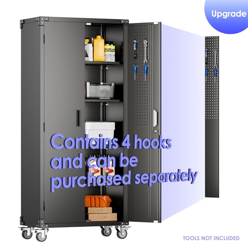 Aobabo Garage Storage Cabinet with Wheels,72" H Metal Storage Cabinet with 2 Doors and 4 Adjustable Shelves for Garage Home, Black,Required-Assembly