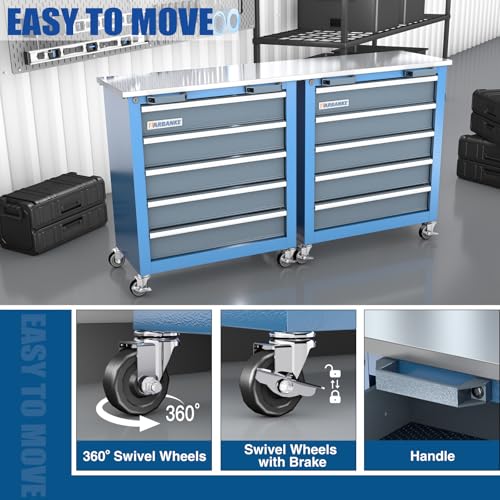 5-Drawer Tool Chest,Rolling Tool Chest on Wheels,Rollin Tool Cabinet with Locking System and Stainless Top, Tool Box with Drawer Liners,Special Link Buckle for Connecting Each Other