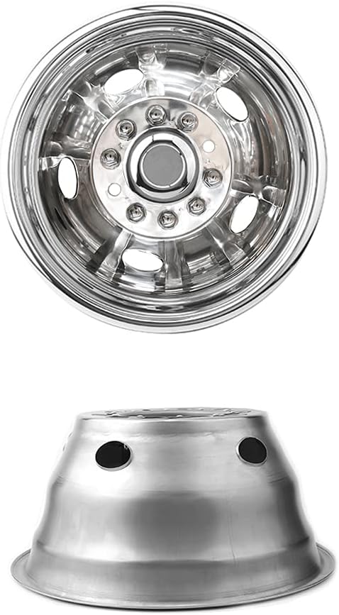 Deebior 4pcs 17inch Polished Stainless Steel Dually Wheel Simulators, Nice looking and Durable Bolt On Wheel Cover, 8 Lug 4 Hand Hole Hubcaps Fit for 2005-2021 Ford F350 with Installation Tool Kit A8P