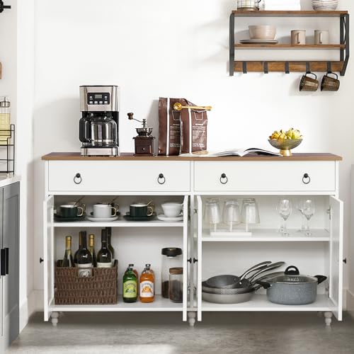 4 EVER WINNER Black Buffet Cabinet with Storage & Gourd Legs, Sideboard Cabinet with 2 Drawers & 4 Doors, Wood Coffee Bar Cabinet Buffet Table for Kitchen, Dining Room