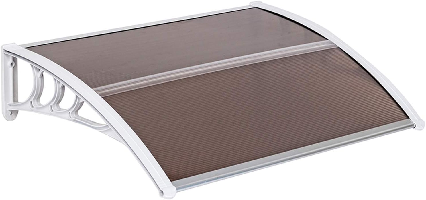 Window Awning Door Canopy, Modern Polycarbonate Front Door Canopy, Patio Awning Canopy Window Door Cover for Rain Snow Sunlight Protection Hollow Sheet (120 x 40, White Canopy/Gray Bracket)