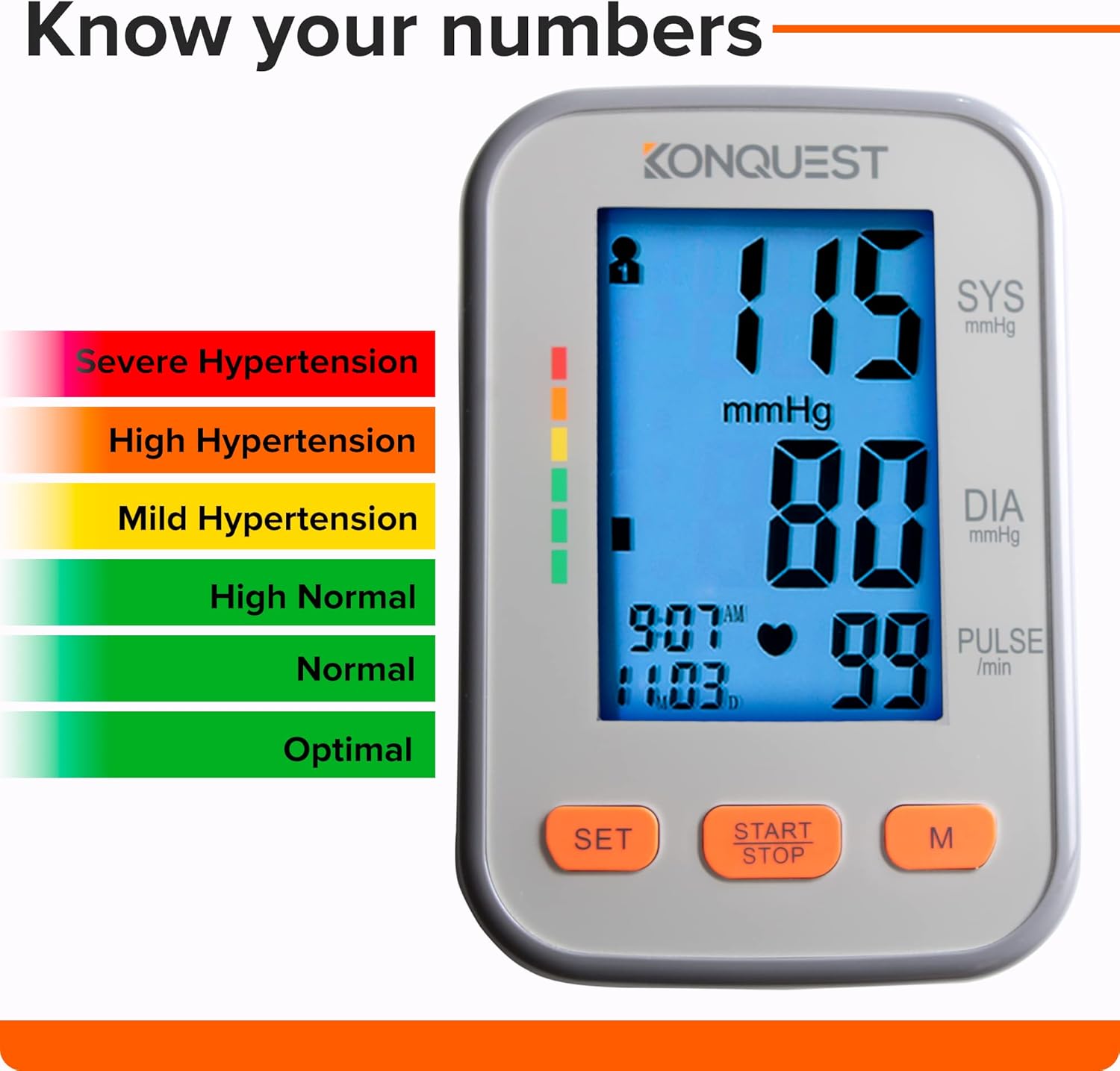 Konquest KBP-2704A Automatic Upper Arm Blood Pressure Monitor - Adjustable Cuff - Large Backlit Display - Irregular Heartbeat & Hypertension Detector - Tensiometro Digital
