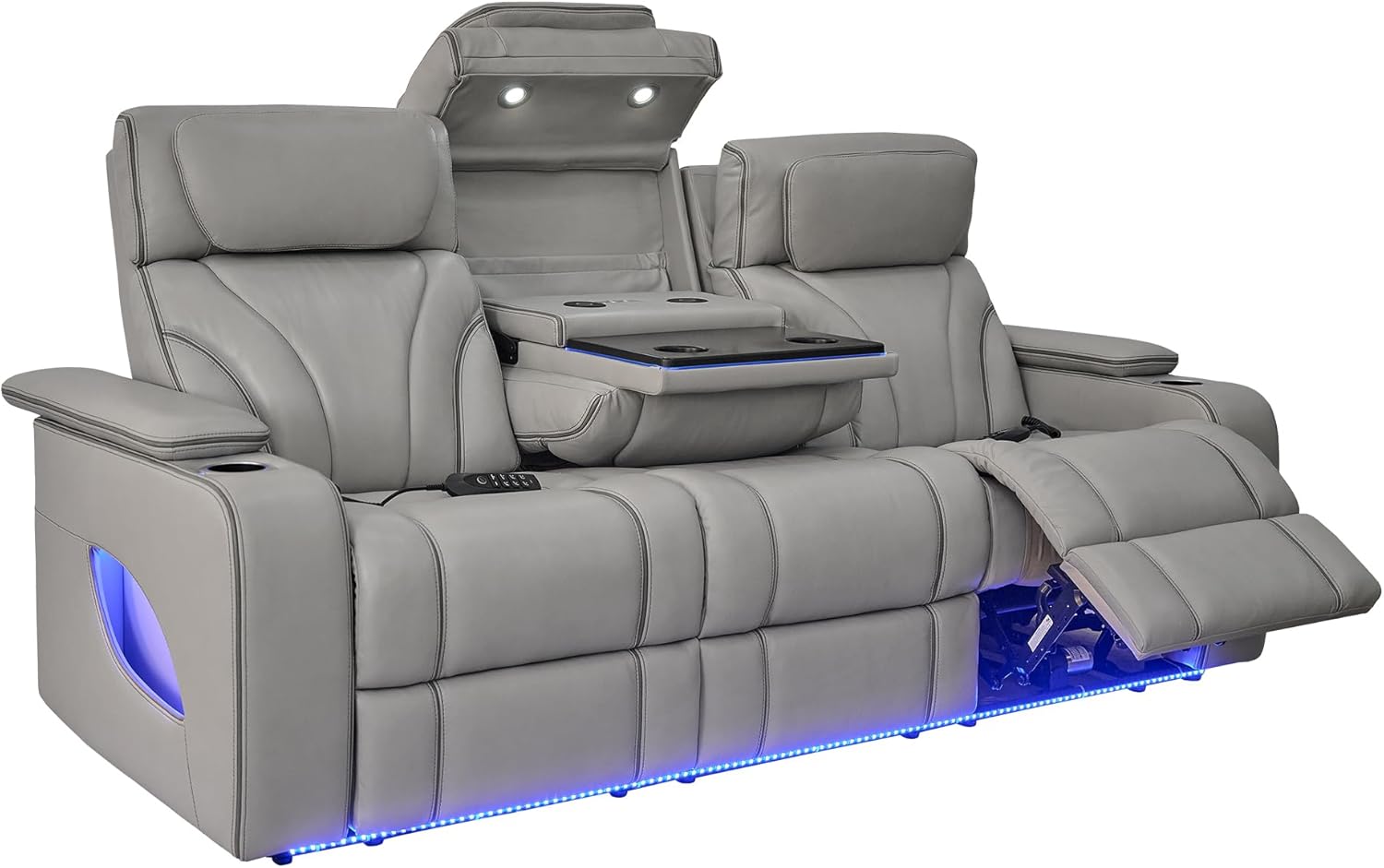 Armen Living Octavia Modern Zero Gravity Power Reclining Heated Massage Sofa, 86" Wide, Silver and Gray Top Grain Leather