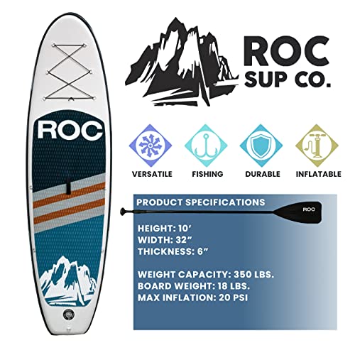 Roc Inflatable Stand Up Paddle Boards with Premium SUP Paddle Board Accessories, Wide Stable Design, Non-Slip Comfort Deck for Youth & Adults
