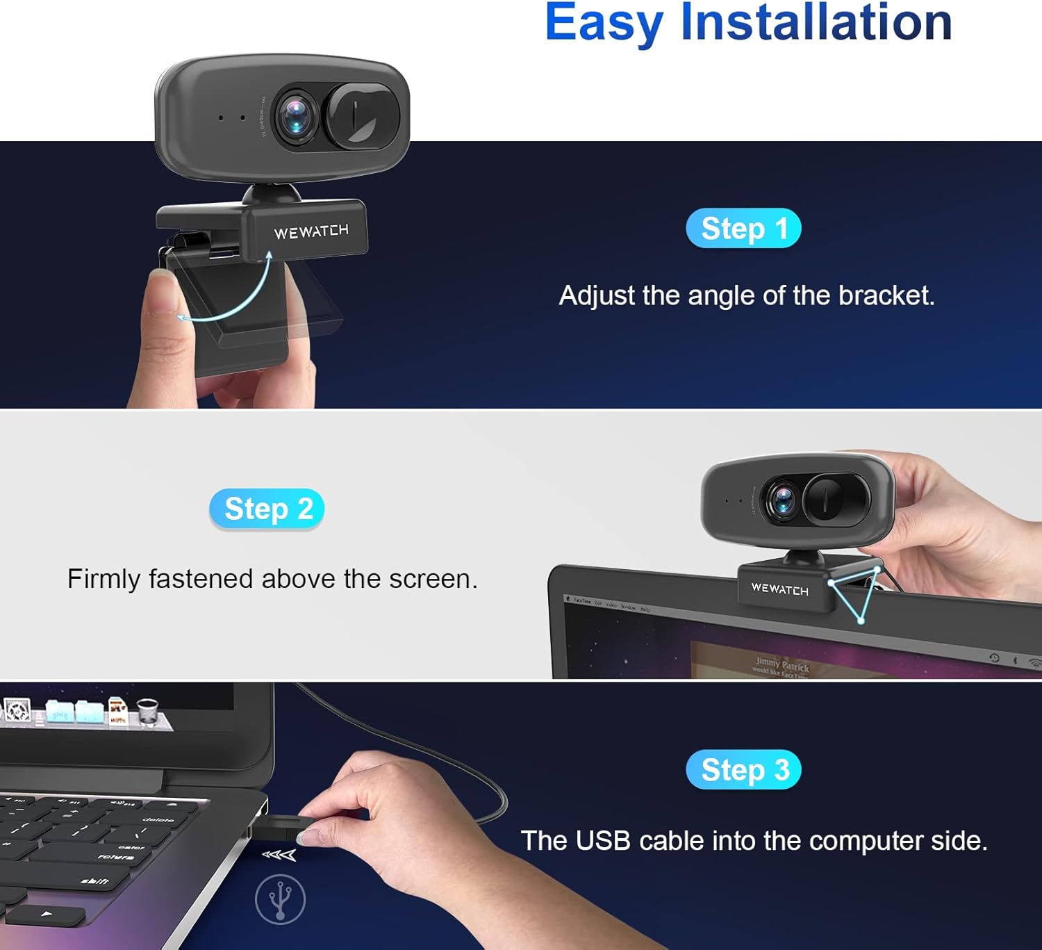 1080P Webcam, WEWATCH PCF2 Web Camera with 2 Microphone, Auto Focus Webcams, Plug & Play USB Webcam, Low Light Correction,Auto Exposure Control for Live Streaming/Video Conference, Zoom/Skype/FaceTime