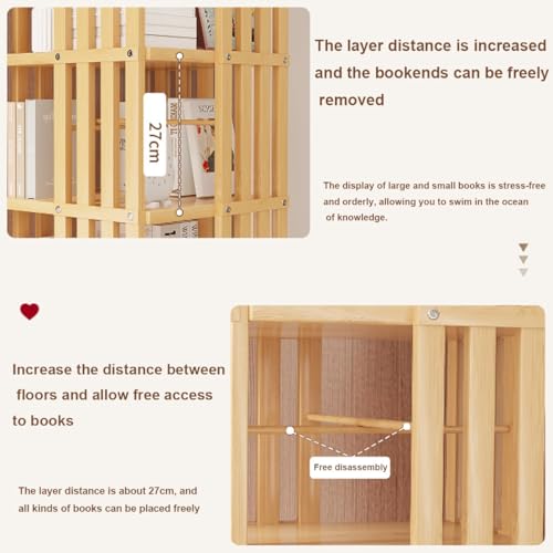 Bamboo 360 Rotating Bookshelf, 6Tier Rotating Bookshelf Tower with Open Design Shelving, Simple Household Bamboo Book Shelf Organizer for Living Room Study Room Office (Color : Wood Color)
