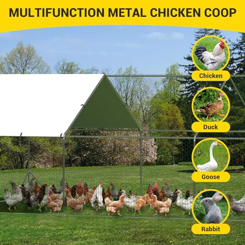 Large Metal Chicken Coop, Walk-in Poultry Cage, Chicken Run Pen House with Reinforcement & Waterproof & Anti-Ultraviolet Cover Chicken Coop Run with Lockable Doors for Outdoor 9.8 x 13.1 x 6.6ft