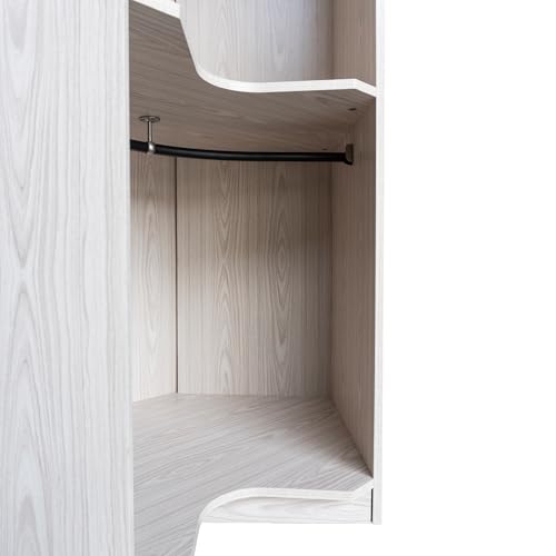 LZ LEISURE ZONE Polygon Corner Wardrobe Closet, Space-Saving Design Armoire Wardrobe Closet with Hanging Rods, Wooden Corner Wardrobe Cabinet Bedroom Closet Cabinet for Hanging Clothes, Gray