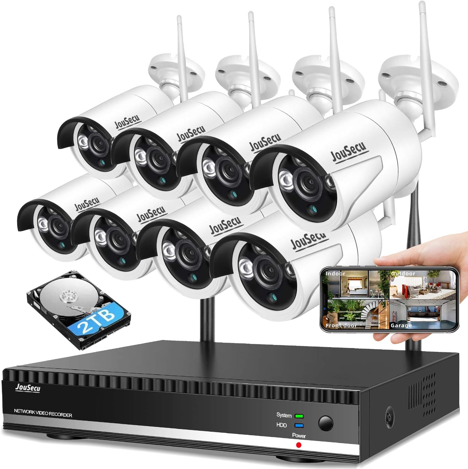 Home Security Camera System Wireless Security Camera System with 8CH NVR 4Pcs 1080P 1 Way Audio Night Vision Remote View Motion Detection Waterproof NO Hard Drive