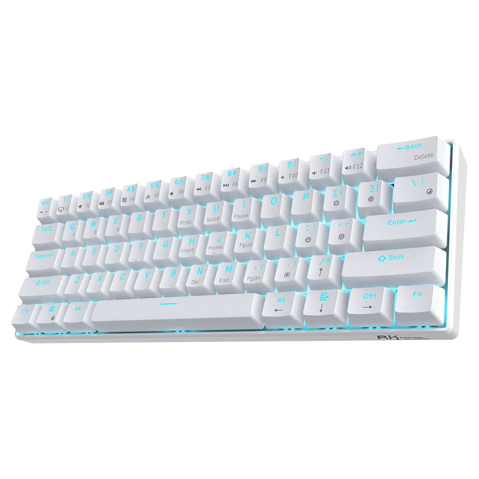 Royal Kludge RK61 61 Keys Wireless 60% Mechanical Gaming Keyboard White Brown Switch