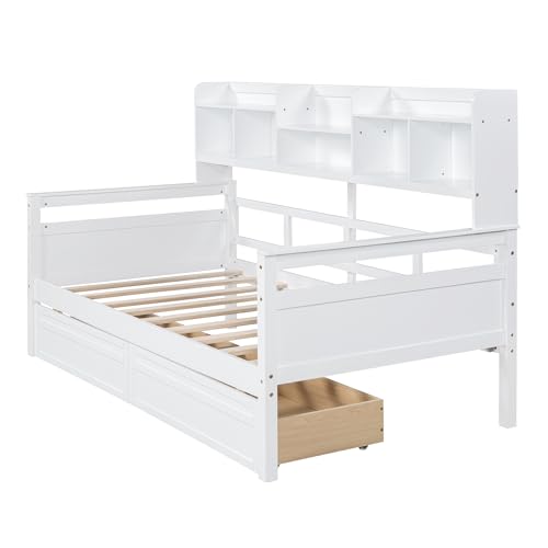 WADRI Multi-Functional Twin Size Daybed with Bedside Shelf and 2 Storage Drawers, Wood Daybed Sofa Bed Frame with Sturdy Slat Support for Office Living Room Bedroom, Easy Assembly (Gray-ss1)