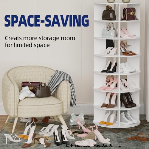 Rotating Shoe Rack 7-Tier Wood Shoe Organizer for Closet Holds 32 Pairs of Shoes 360° Spinning Shoe Rack Tower Space-Saving Shoe Storage Shelf