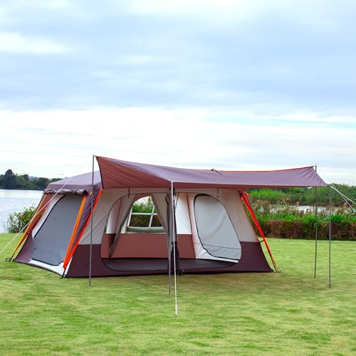 KTT Extra Large Tent 10-12-14 Person(Style-B),Family Cabin Tents,2 Rooms,3 Doors and 3 Windows with Mesh,Straight Wall,Waterproof,Double Layer,Big Tent for Outdoor,Picnic,Camping,Family Gathering