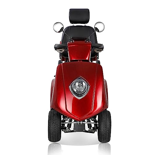 ZVGREEN Heavy Duty 4-Wheels Mobility Scooter for Adults & Seniors, Medical Electric Powered Wheelchair Device 800W, Elderly-Rear LockBox Smart Seat 360 Degree Rotation (Model JXY4D-Red)