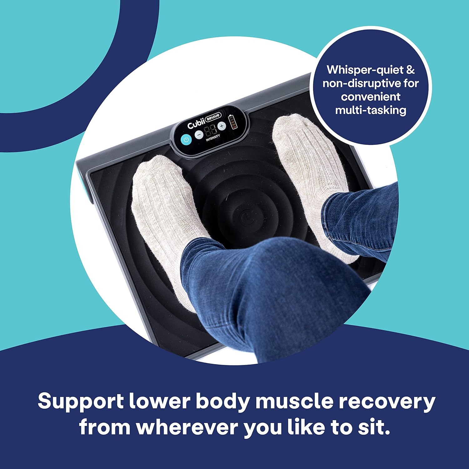 Cubii Revive - Cordless Portable Foot and Lower Leg Massager Vibration Foot Plate, Ultra-Quiet Vibration for Relaxation, Recovery, Rejuvenation with Customizable Intensity Levels