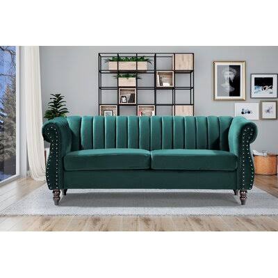 Cheree 76.4x22 Velvet Rolled Arm Chesterfield Sofa Rosdorf Park Fabric: Green
