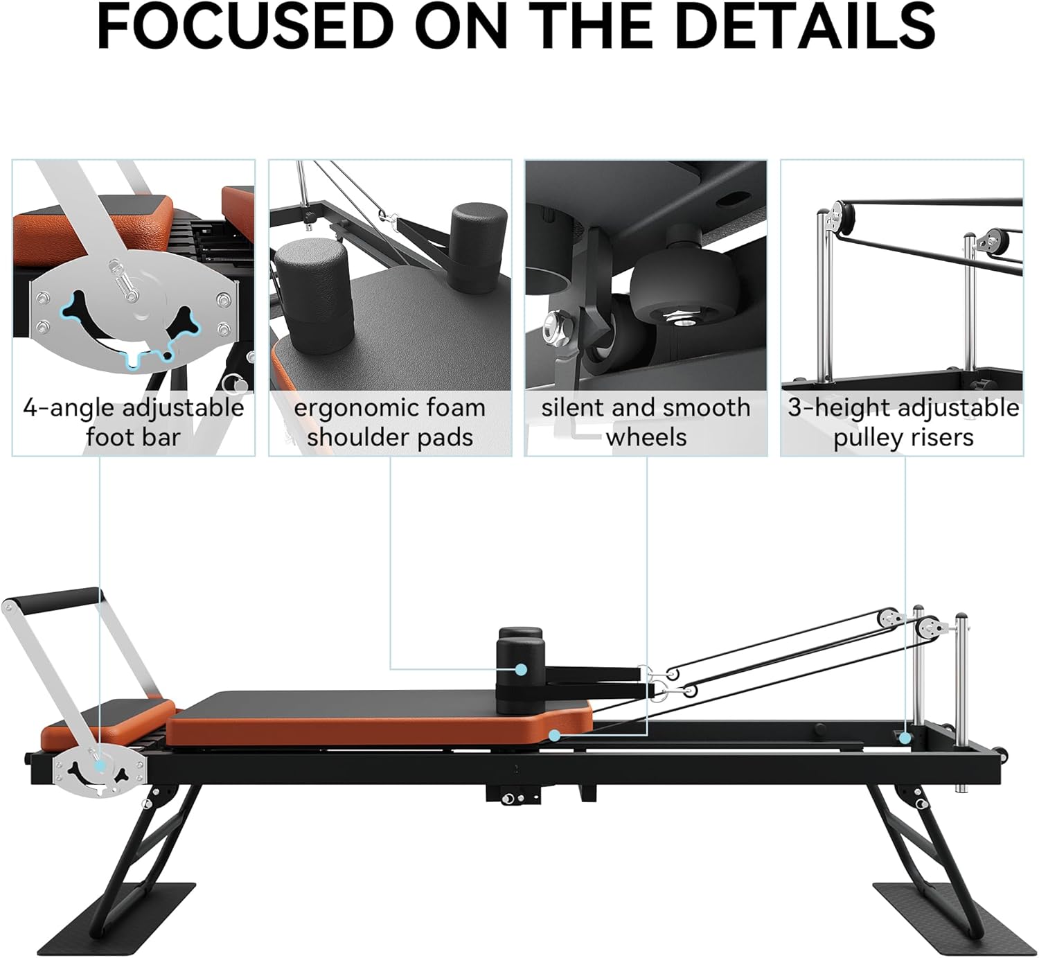 Pilates Reformer,Dpiolrcag Foldable Pilates Machine & Equipment for Home Use and Gym Workout, Suitable for Advanced and Beginners Users, Up to 250 lbs Weight Capacity