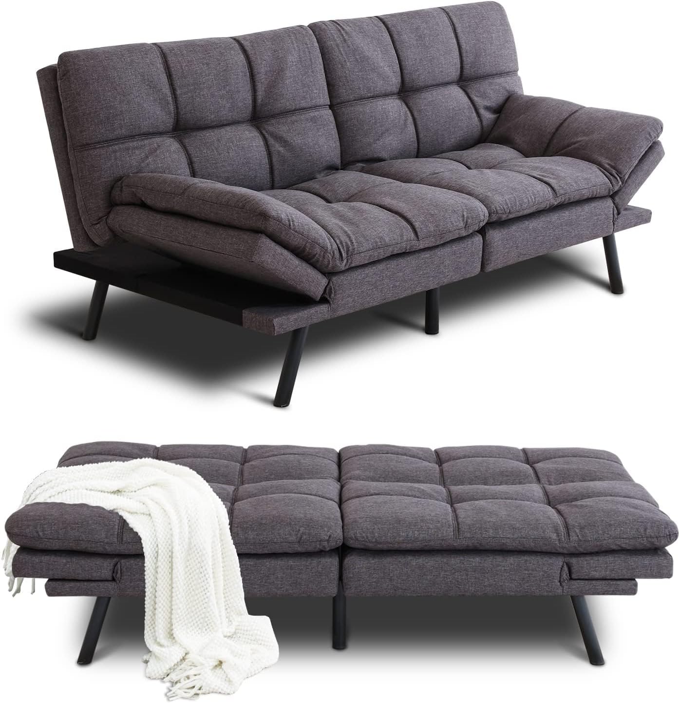 MUUEGM Futon,Convertible Futon Sofa Bed,Memory Foam Futon Couch,Futon Bed,Sofa Bed Couch,Modern Love seat Sofa,Sleeper Splitback Sofa for Compact Space,Apartment,Office,Living Room,Grey