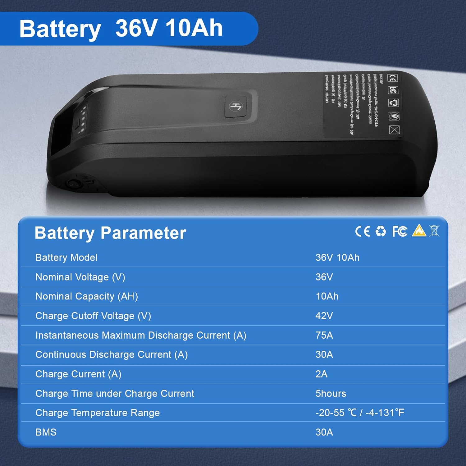 Ebike Battery 36V 10Ah Lithium Battery with 2A Charger 36V Battery for 500W, 750W, 1000W, 1200W Electric Bike (4-Pin)