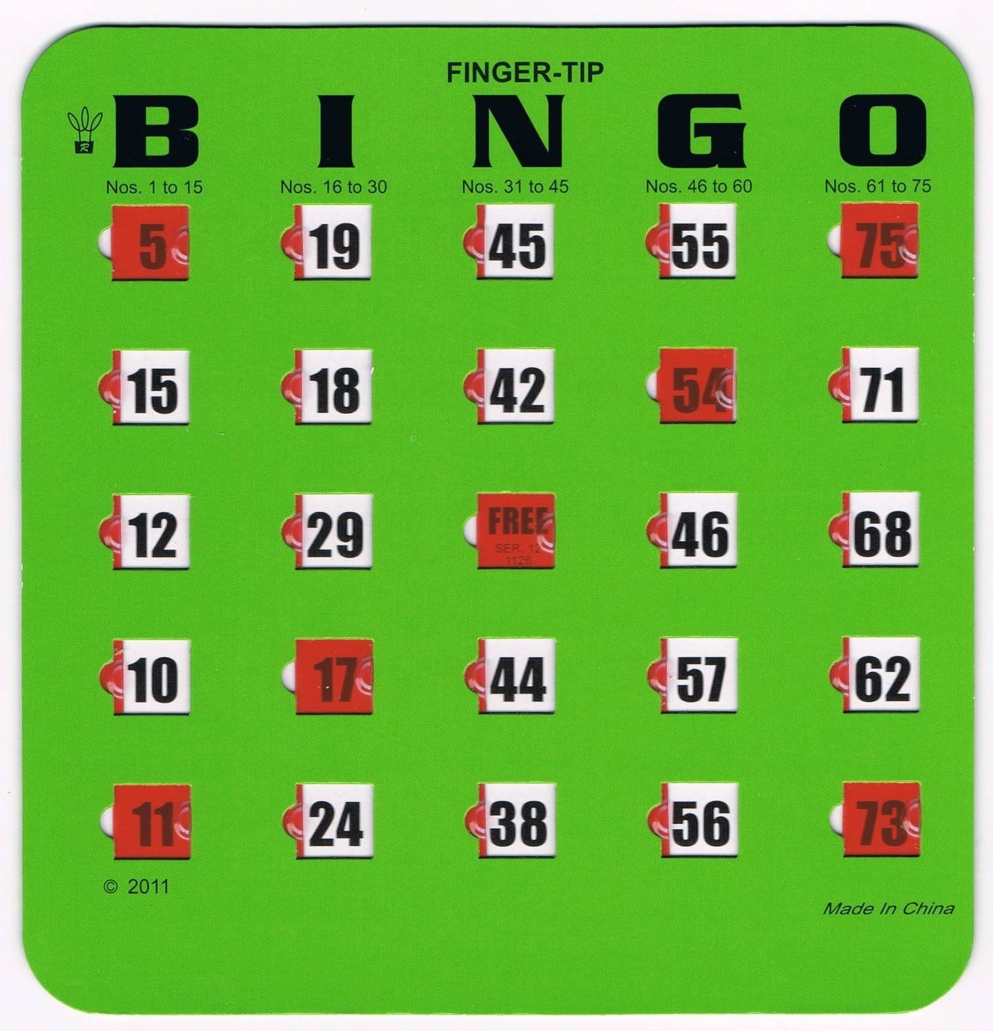 Regal Games 50 Green Fingertip Shutter Slide Bingo Cards
