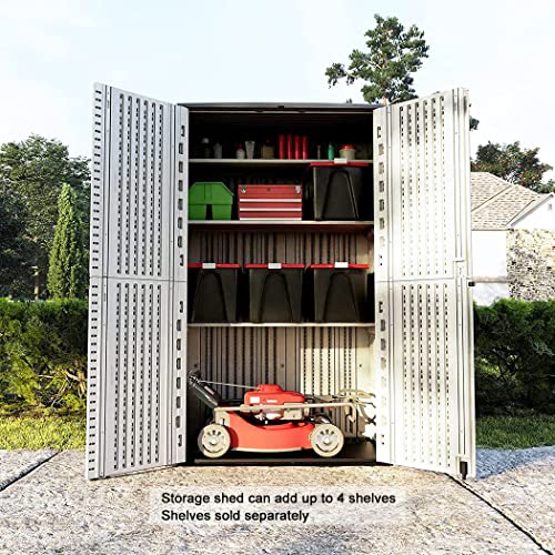 KINYING Outdoor Storage Shed Waterproof, Resin Vertical Outdoor Storage Cabinet for Patio Furniture, Garden Tools, Pool Accessories, Mower Storage (52 Cu.ft, Dark Brown)