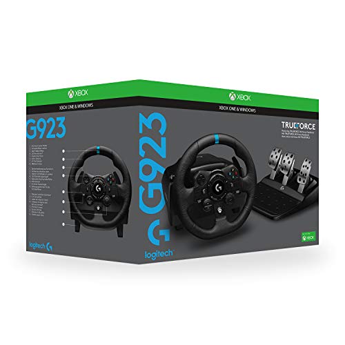 Logitech G923 Racing Wheel and Pedals, TRUEFORCE up to 1000 Hz Force Feedback, Gaming Steering Wheel PS5, PS4, PC, Mac, Genuine Leather- Black
