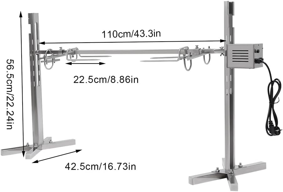 53" Electric Rotisserie Grill Large Roaster Spit W/Adjustable Height BBQ Charcoal Spit Outdoor 360° Spit Roaster Stand for Chicken Pig Lamb Roast Gril