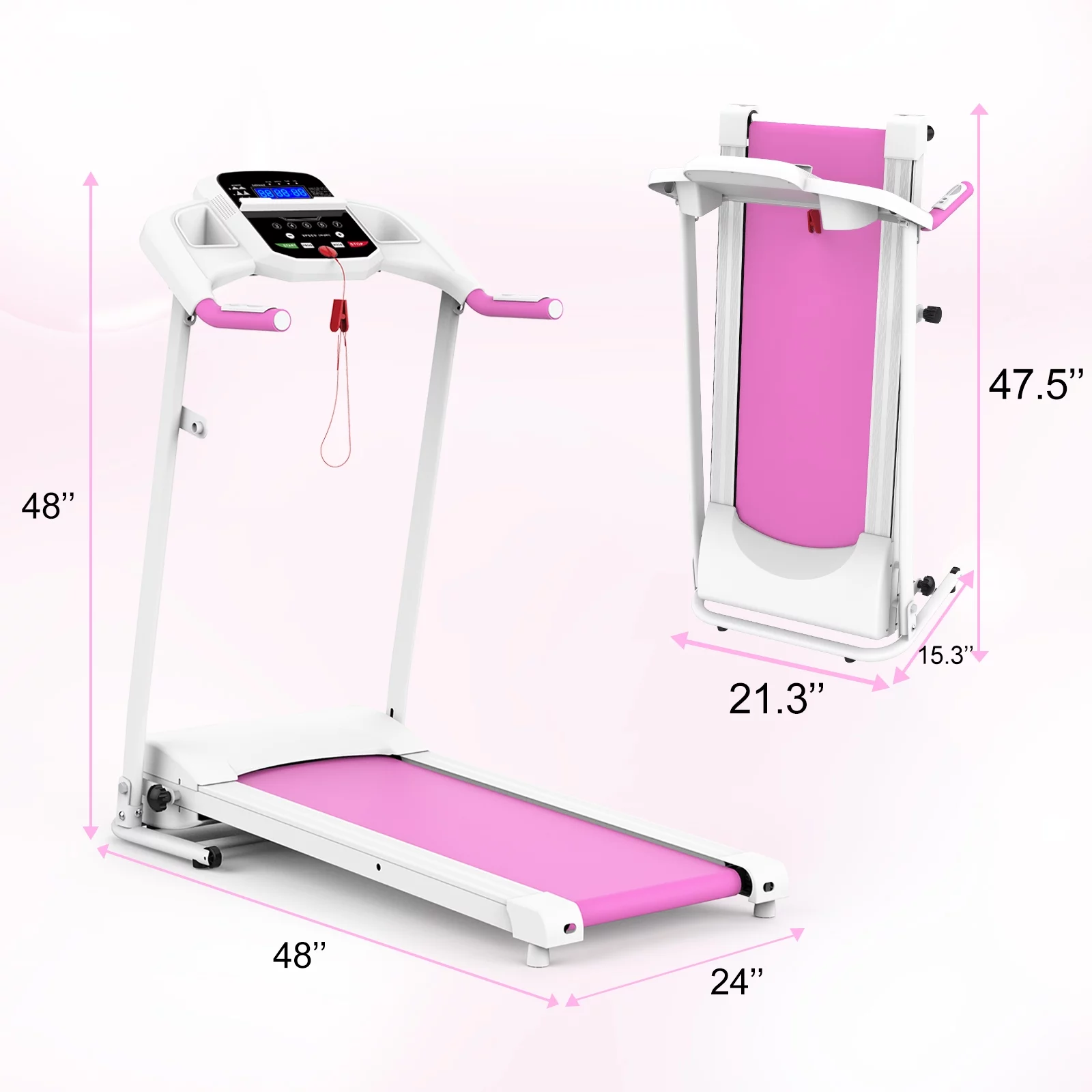 FYC Foldable Treadmills for Home, Electric Running Exercise Machine Compact Treadmill for Home Gym Fitness Workout Jogging Walking for Home Office Apartment, White