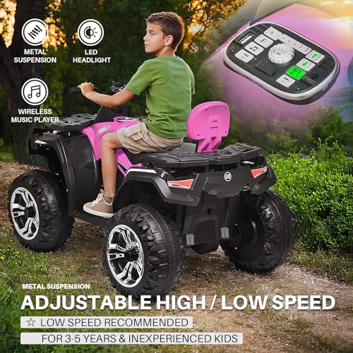 Joywhale 24V 2 Seater Kids Ride on ATV Car 4WD Quad Electric Vehicle Easy-Drag 4-Wheeler, with 4x75W Powerful Engine, Big Battery, Metal Suspension, Soft Braking, Music & Bright Headlights, BW-A20s