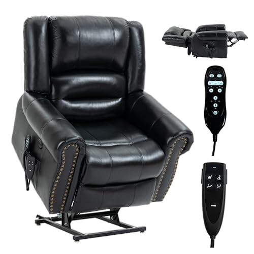 Dual Motor Power Lift Chair, Lay Flat Recliner Chair, Electric Recliner with Massage and Heat for Elderly, Remote Control, Infinite Position, Standing Assistance, USB Ports, Faux Leather, Brown
