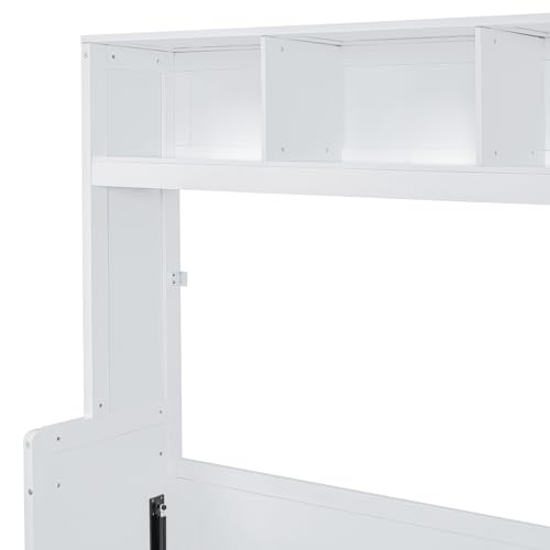 SOFTSEA Queen Size Horizontal Murphy Bed, Queen Murphy Bed with Desk Wardrobe Storage Shelf, Queen Hideaway Wall Bed with Drawers Space-Saving for Guest Room Bedroom or Office, Gray