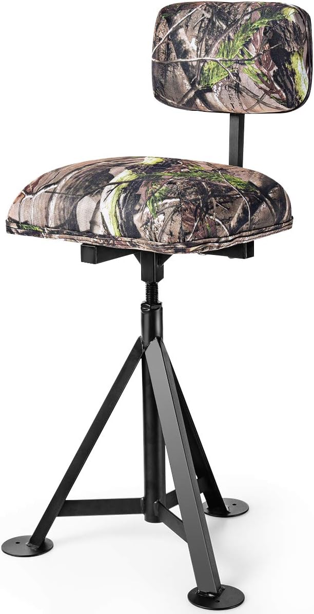 Tangkula 360�� Swivel Camo Hunting Chair, Multi-Position Hunting Chair w/Detachable Backrest, Comfy Padding & No-Sink Footpads, Tripod Swivel Blind Huntsman Chair for Outdoor Activities