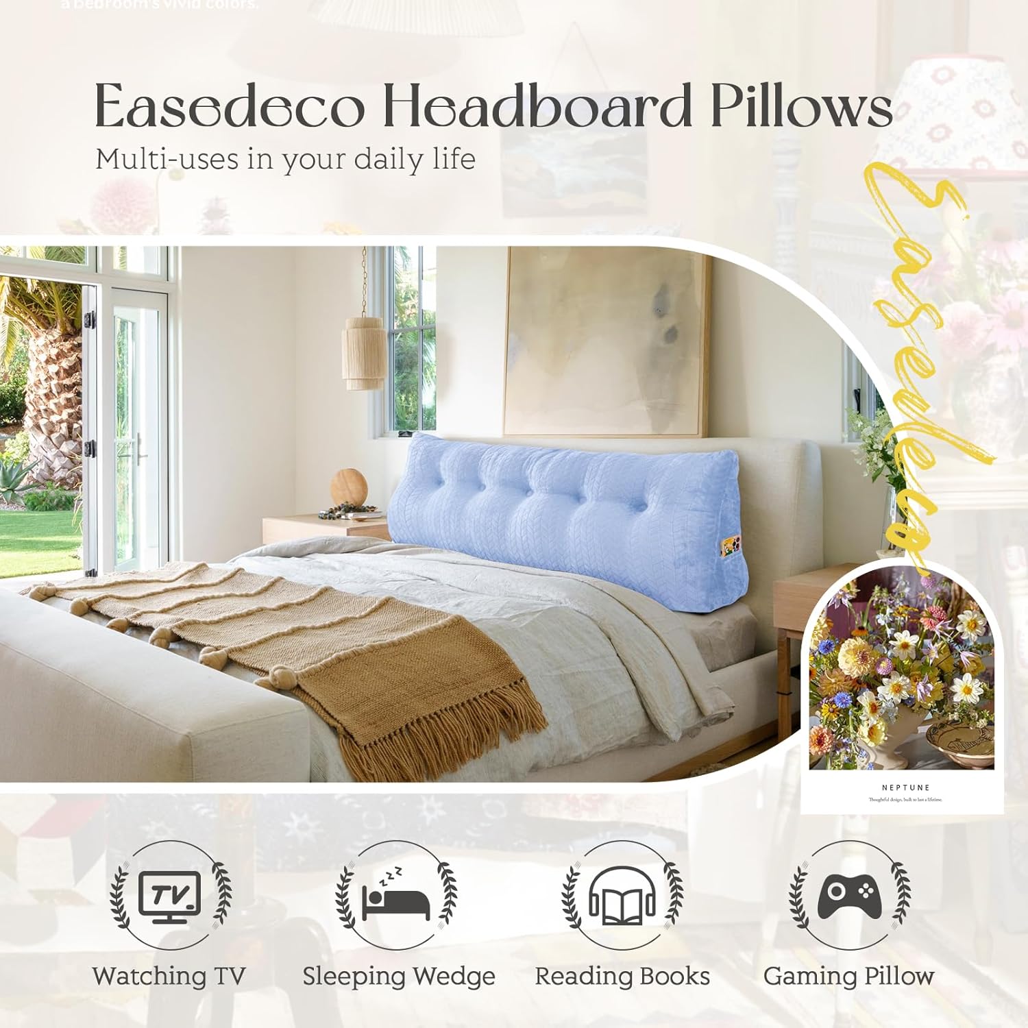 Large Triangular Wedge Headboard Pillow Large Bolster Headboard Back Support Backrest Positioning Reading Pillow for Sitting with Removable Cover