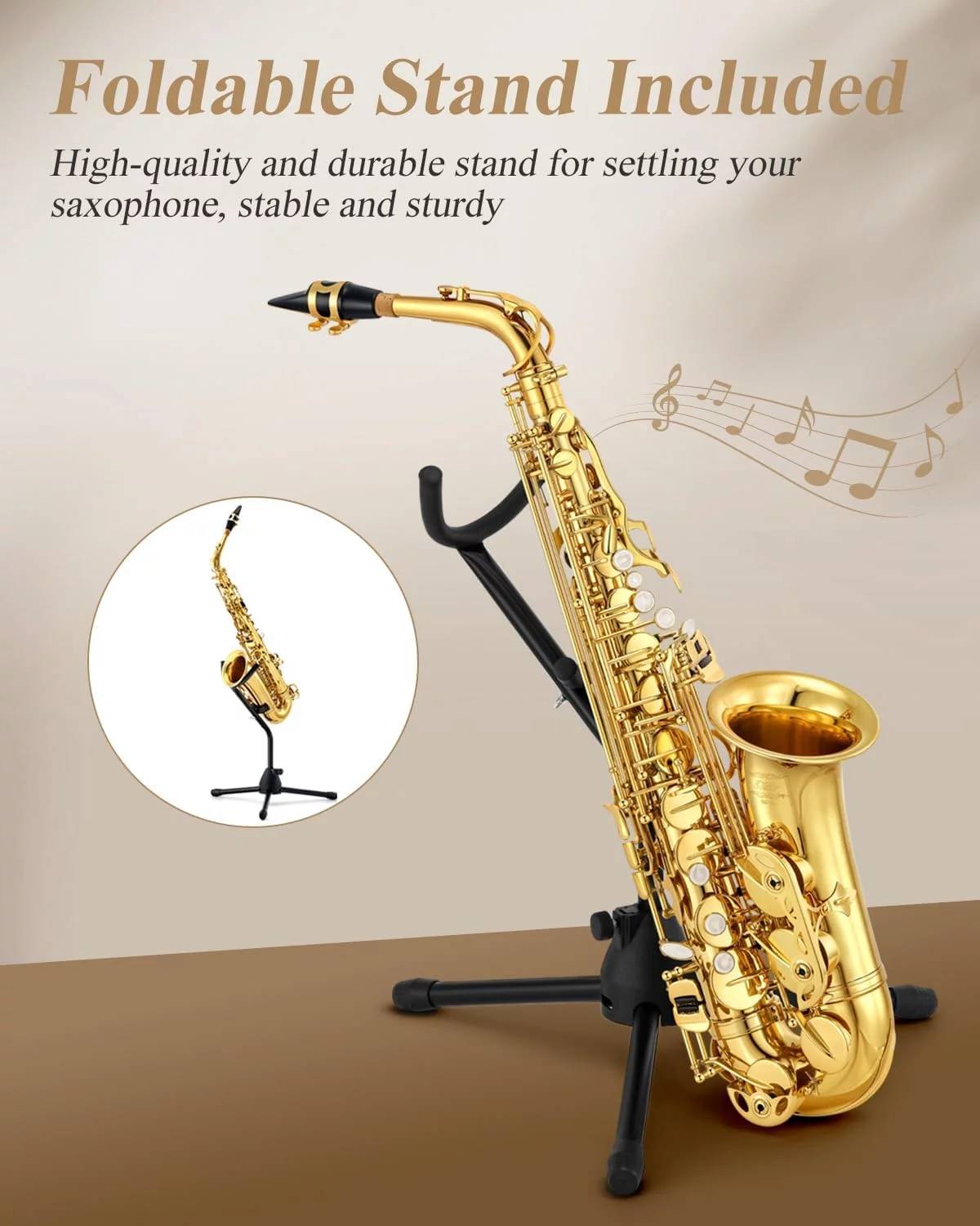 Eastar Alto Saxophone with Stand E Flat Gold Lacquer Student Beginner Sax Full Kit School Band Orchestra Instruments AS-II