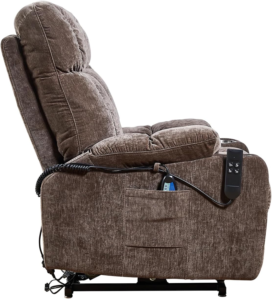 Brown Dual OKIN Motor Power Lift Recliner Chair for Elderly, Infinite Position Lay Flat 180°, Heat Massage, Easy Stand Up-Comfort & Support, 36.2“L x 37”W x 42“H