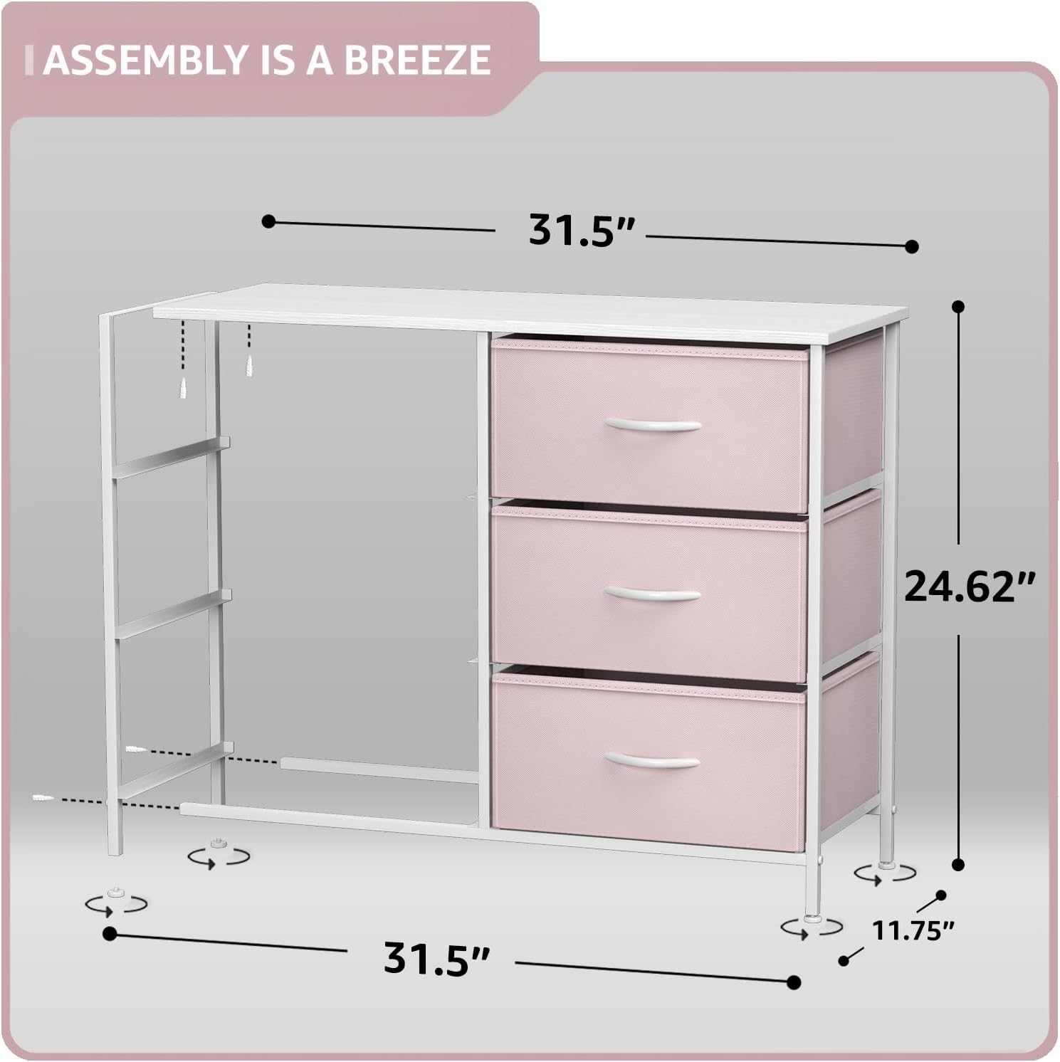 Sorbus Kids Dresser with 6 Drawers and 2 Drawer Nightstand Bundle - Matching Furniture Set - Storage Unit Organizer Chests for Clothing - Bedroom, Kids Rooms, Nursery, & Closet (Pink)
