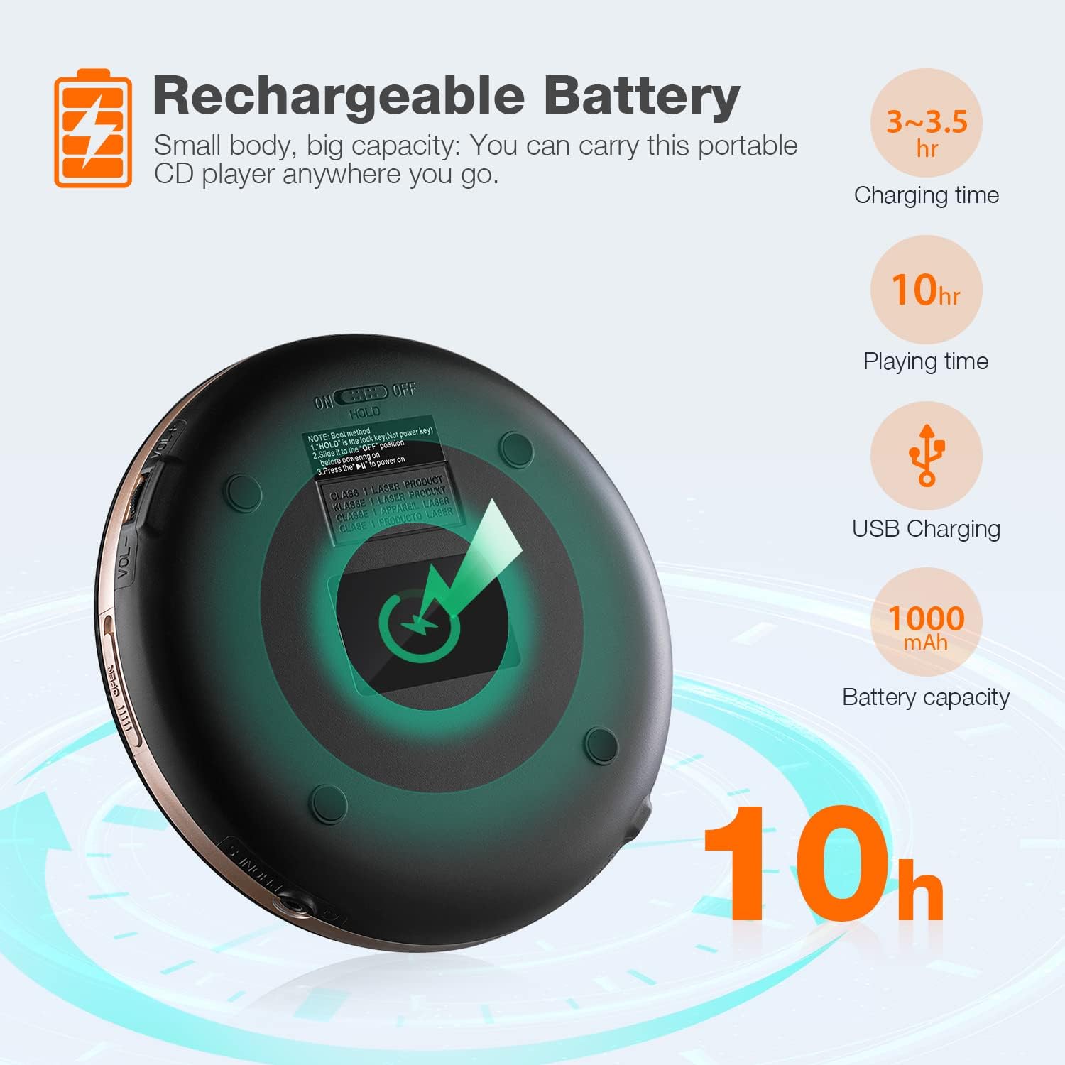 HOTT CD711 Portable CD Player for Car Home Travel with Headphones