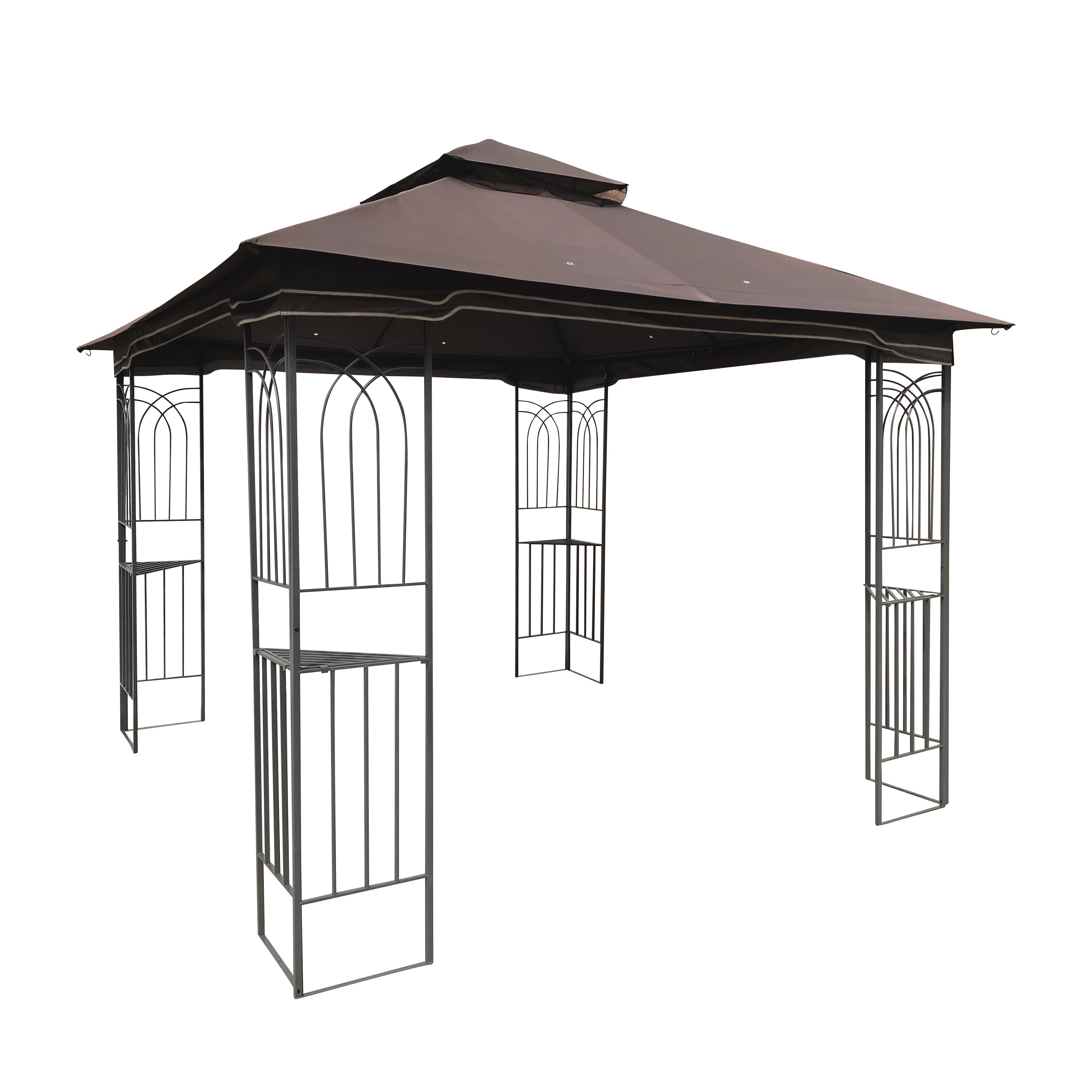 Dcenta 10x10 Outdoor Patio Gazebo Canopy Tent With Ventilated Double Roof And Mosquito net(Detachable Mesh Screen On All Sides),Suitable for Lawn, Garden, Backyard and Deck,Brown