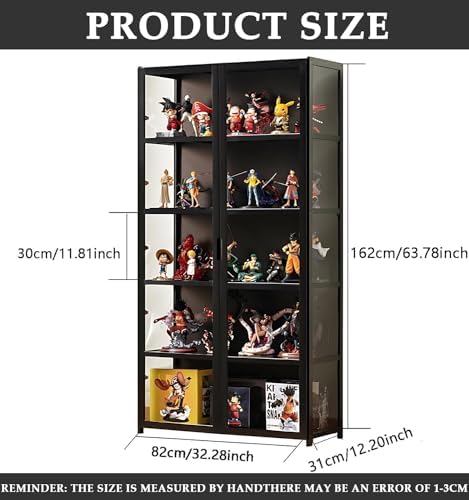 5-Tier Curio Display Cabinet, Storage Shelves with Acrylic Door, Collectibles Toy Organizers Rack & Display Shelf, Display Case for Playroom Bedroom Toddler's Room Kids Bookcase (Wooden double door)