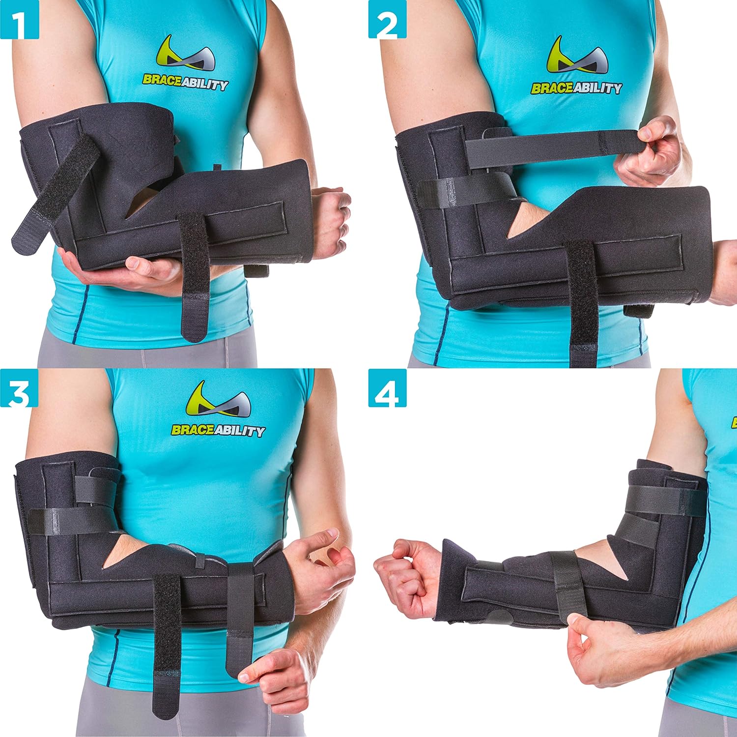 BraceAbility Elbow Immobilizer Brace | Removable Long Arm Cast and Soft Forearm Orthosis Splint for Broken Supracondylar, Distal Humerus, Proximal Ulna Fracture or Olecranon Bursitis (L/XL) Pack of 2