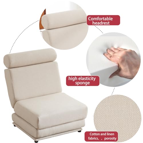Folding Sofa Bed Futon Couch, Single Floor Sofa,Mini Sleeper Chair, Convertible Sofa Bed for Guest Room,Living Room,Bedroom,Office (Beige)